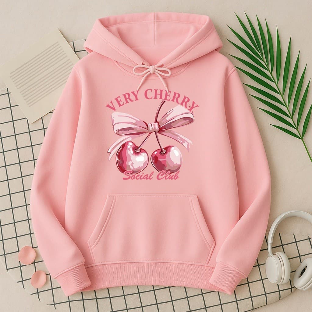 Blusa de Frio Moletom Feminino Cereja Laço Very Cherry Social Club Tendência Confortável P ao GG