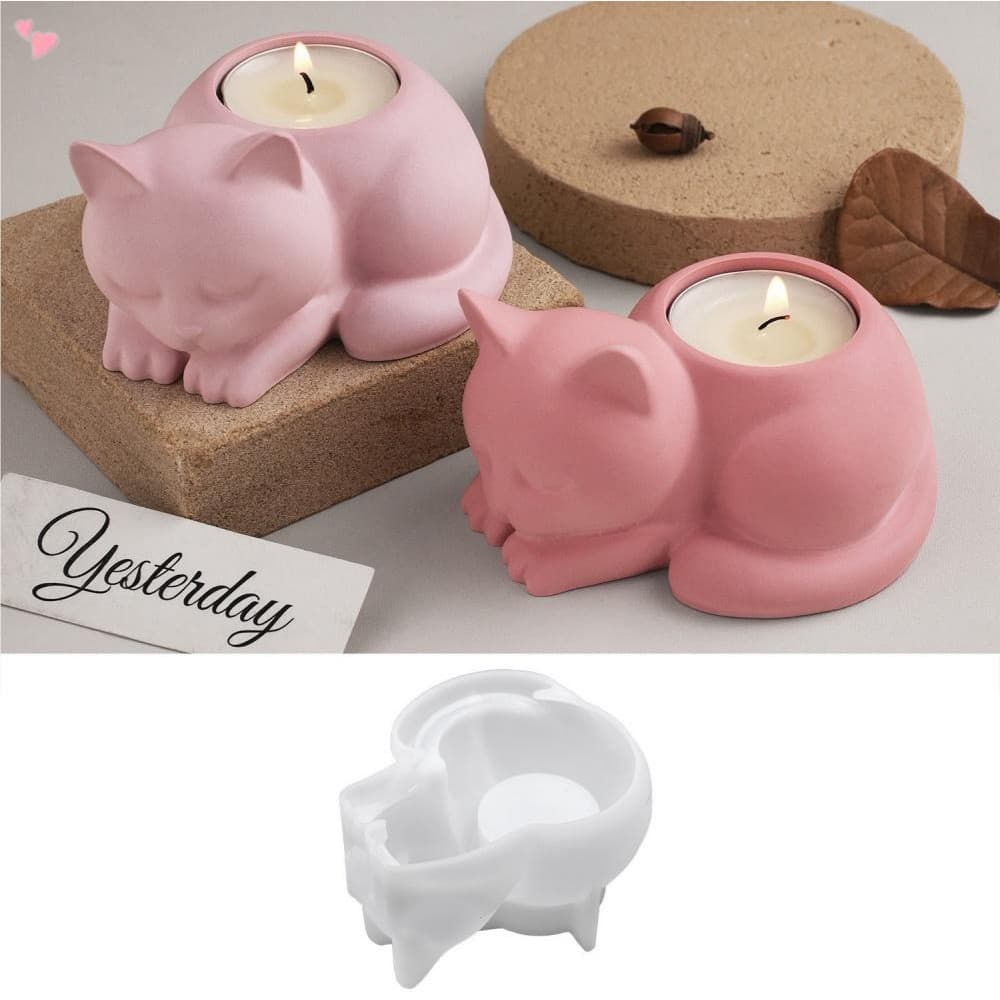 Molde De Suporte De Tealight De Animal Fofo , Moldes De Silicone De Concreto De Resina Vela De Gato 3D , Exclusivo De Ar
