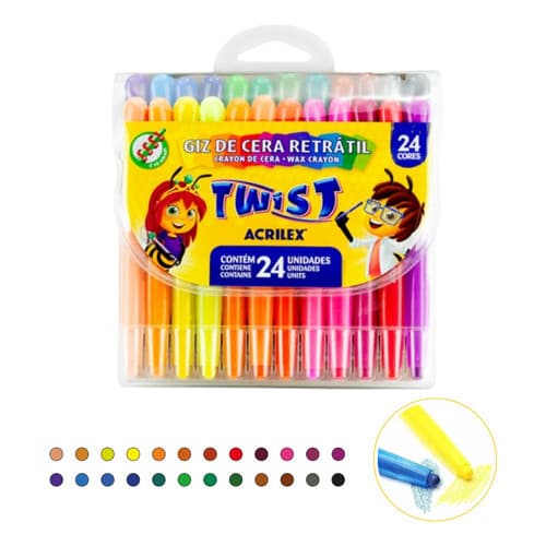 Giz De Cera Retrátil Twist 24 Cores Caneta Acrilex Multicolor