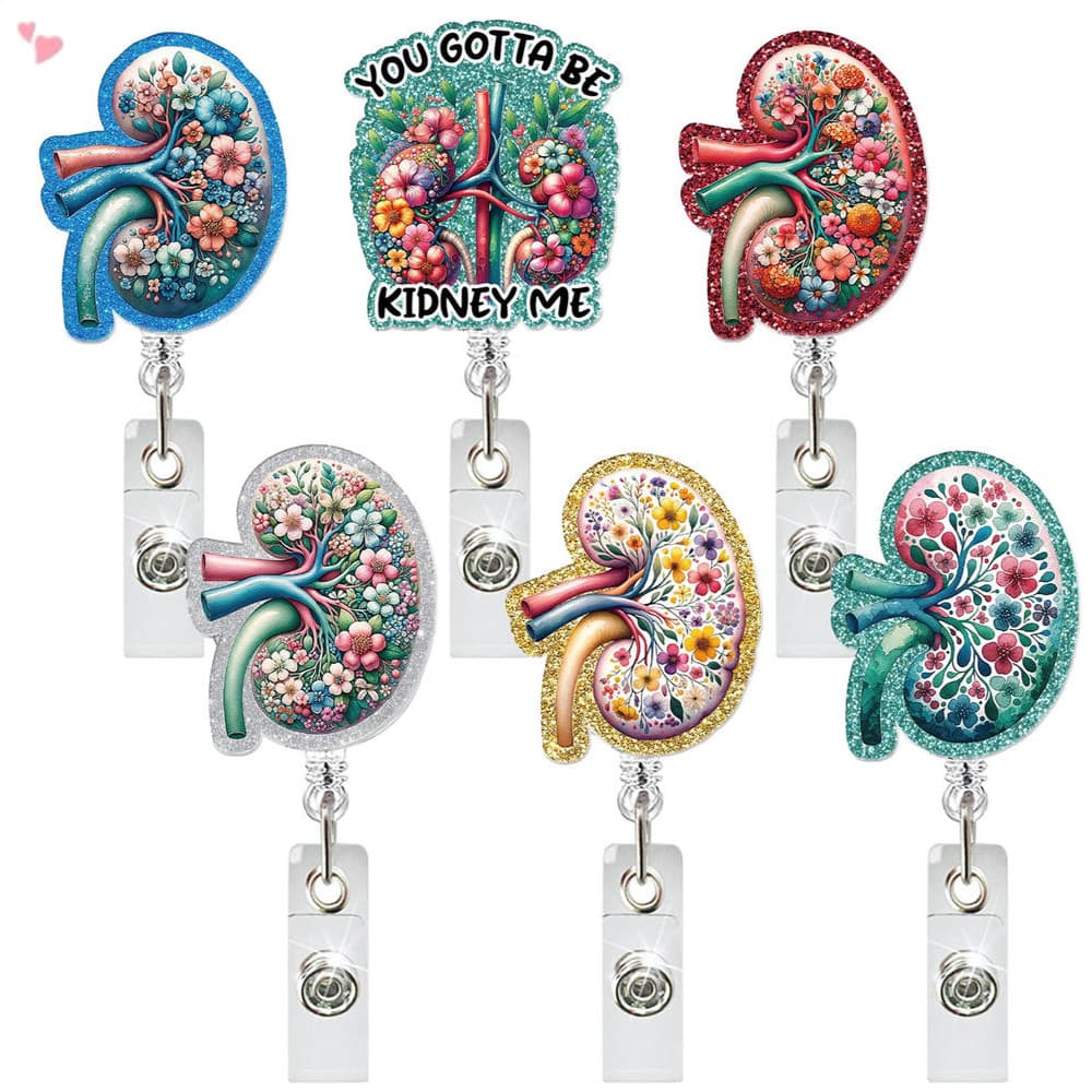 Carretel De Crachá De Rim Floral , Carretéis Urologia Porta Cartão De Identificação Retrátil Glitter Com Clipe De Jacaré