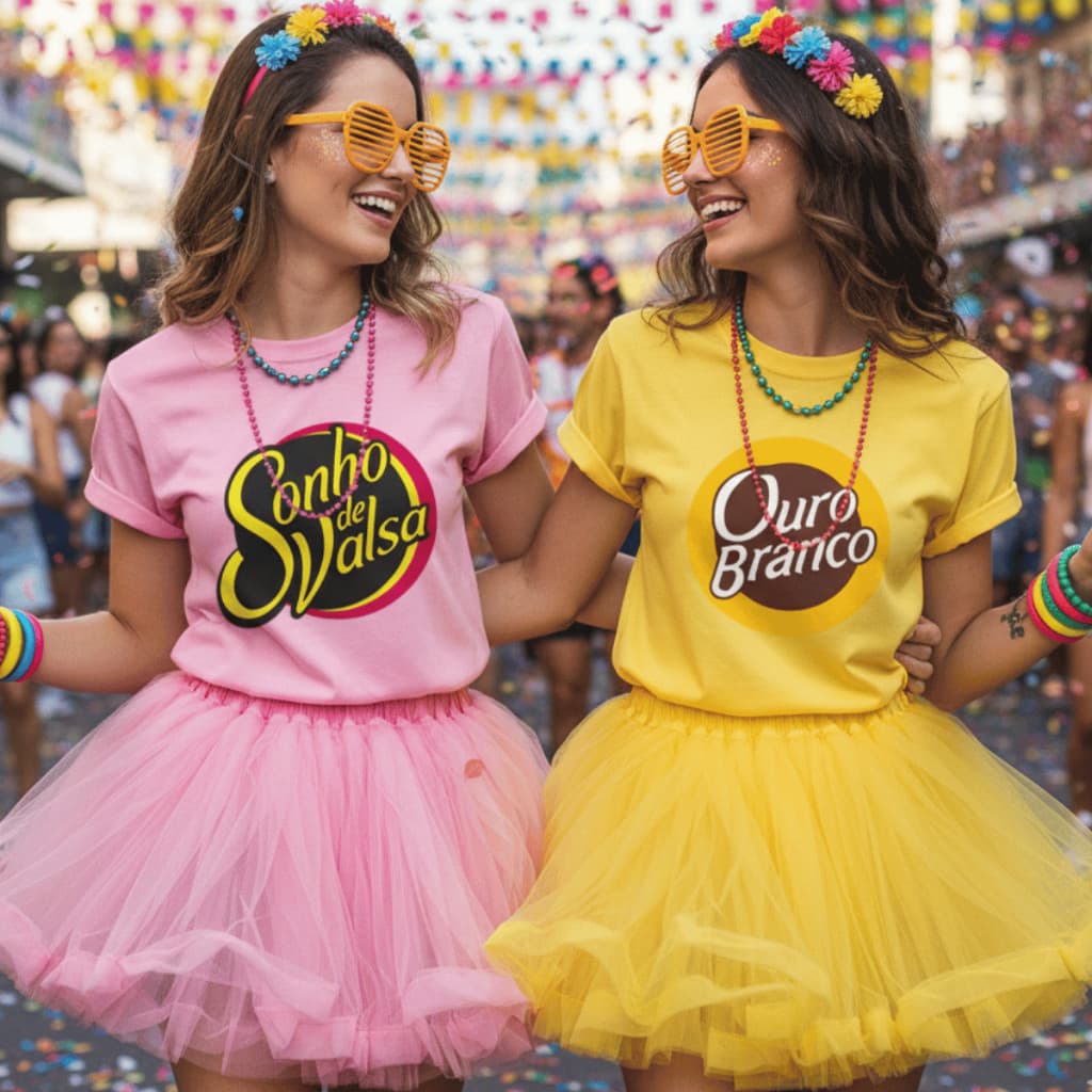 Kit 2 Camisetas Carnaval Sonho De Valsa E Ouro Branco Dupla Amigas Fantasia Bombom Bloquinho Carnaval 2026