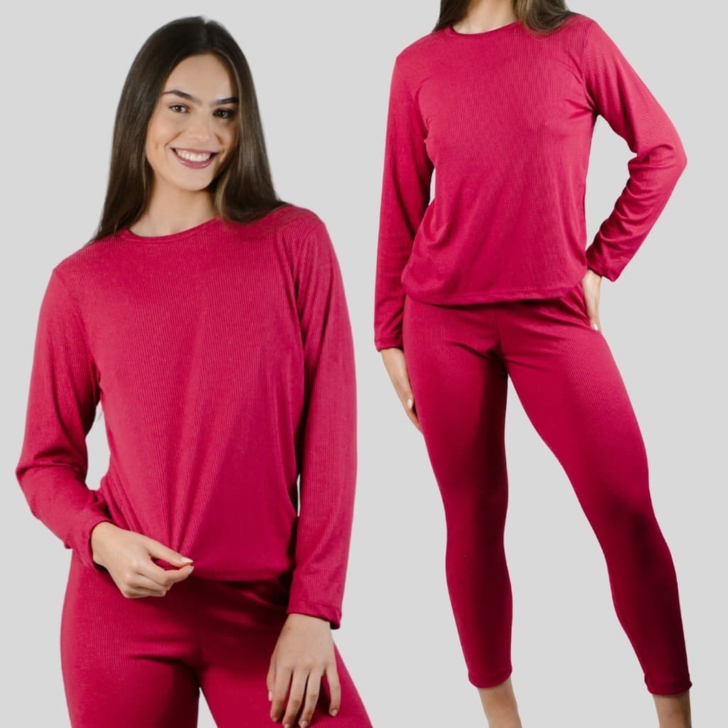 Pijama Feminino Longo Canelado Tecido Leve Algodão Confortável Escolha a Cor