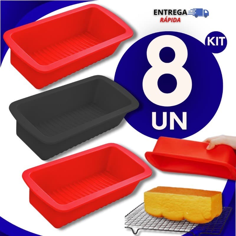 KIT 8 Peças De Forma De Silicone Antiaderente Que Não Gruda Para Pães, Tortas e Bolos Caseiros, Forma 26.6x13 cm