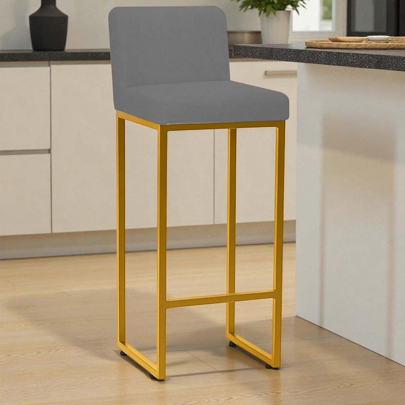 Banqueta Andy Moderna Ferro Dourado Estofado Suede Cinza