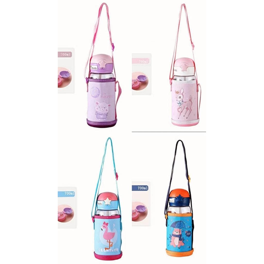 Garrafa Fofa Personagens com Bolsinha e Alça - Porco, Alce, Urso, Flamingo