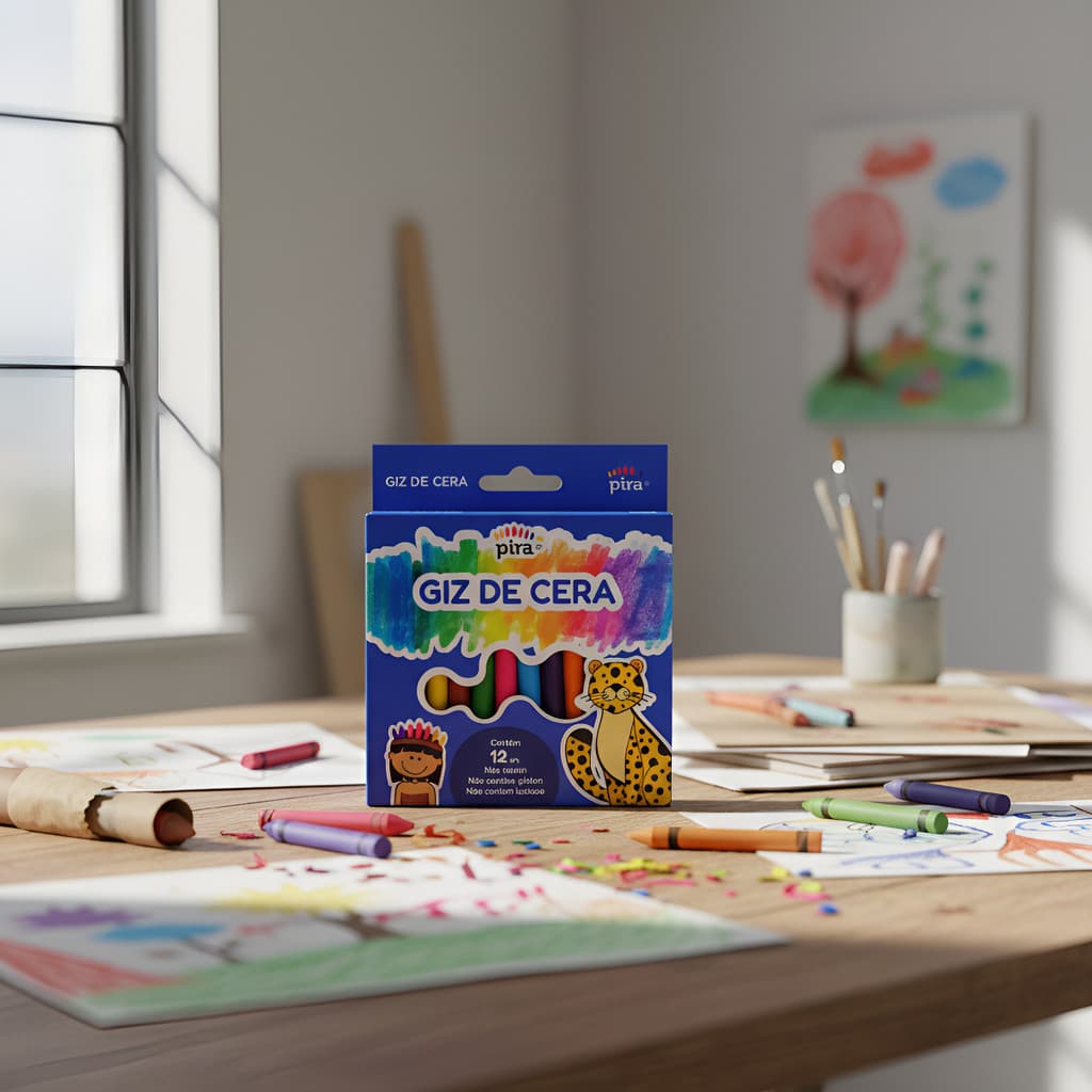 Giz De Cera Pira 12 Cores Escolar Atóxico Kit Atacado 12 Cores
