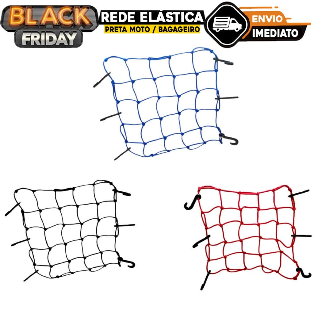 Rede Elastica Aranha 30x30 Moto qualidade Bagageiro Capacete vermelho já