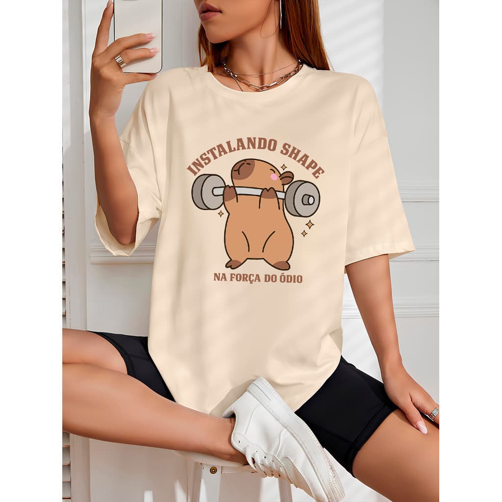Camiseta Feminina Pronta Entrega Streetwear Instalando o Shape Capivara Camisa de Algodão 30.1 Premium Toque Macio