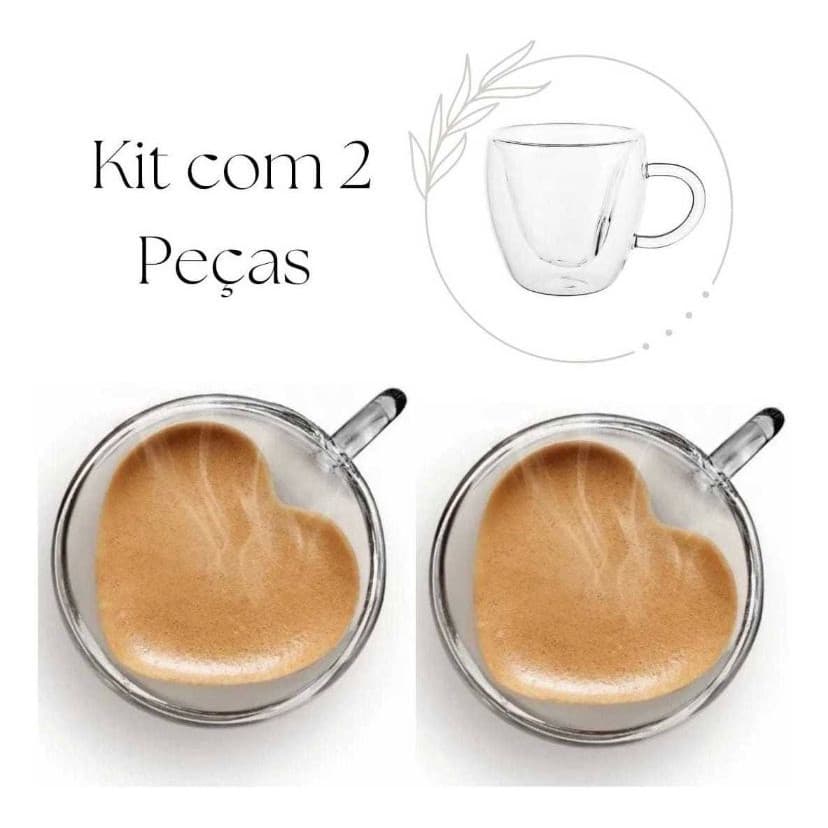 Jogo com duas Xicaras Coração Parede Dupla 150ML vidro borossilicato