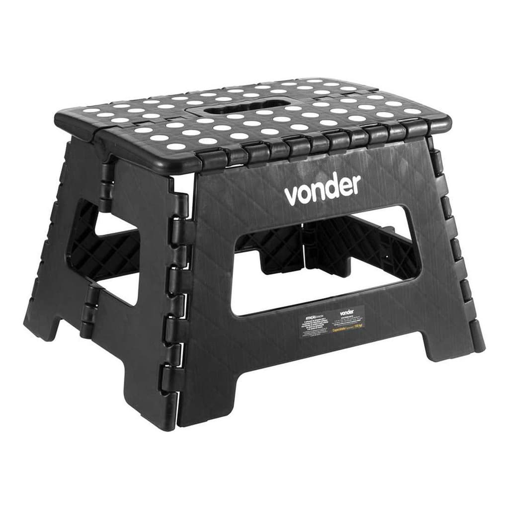 Banqueta Plástica Multiuso dobrável 22cm capacidade 150kg Vonder Preto