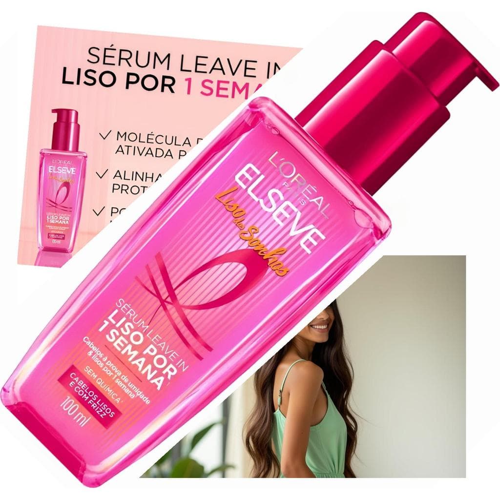 Sérum Leave-In Elseve Liso Sonhos 100ml Alinha Frizz AHA Queratina Vegetal Cabelos Sedosos 1 Semana