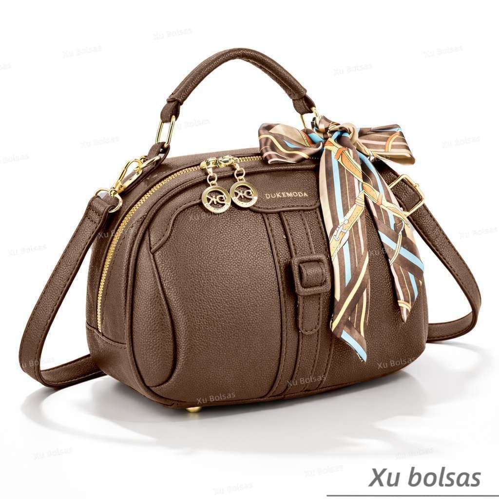 Bolsa Feminina Transversal Luxa Com Lencinho Bau Tiracolo Espaçosa Em Couro PU Estruturada Media Com Alça A1050#
