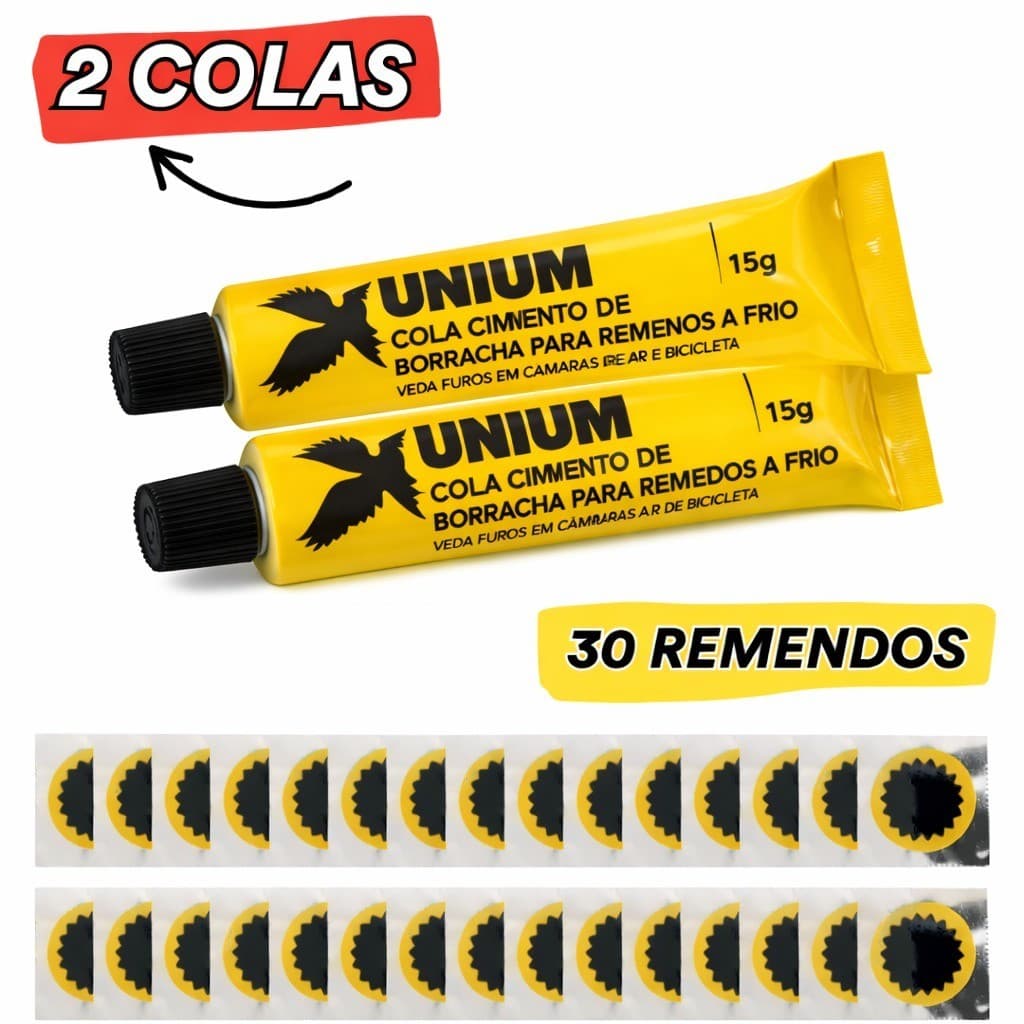 Remendos R-00 + Cola Unium 15g | Reparo de Pneu Bicicleta Moto ‍️