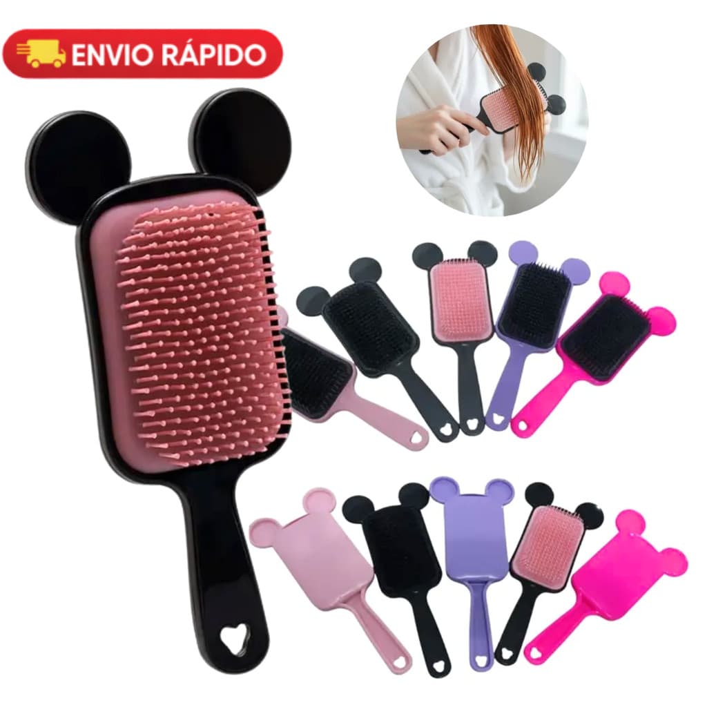 Kit Escova Cabelo Desembaraçante Cerdas Flexíveis Anti Quebra Escova Raquete Profissional