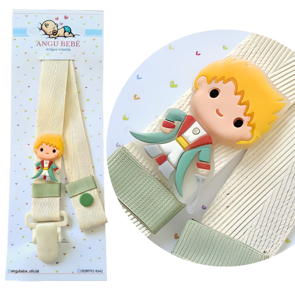 Prendedor de Chupeta Menino Principe  Para Bebê Fita  com Clip Seguro – Angu Bebê Artigos Infantis