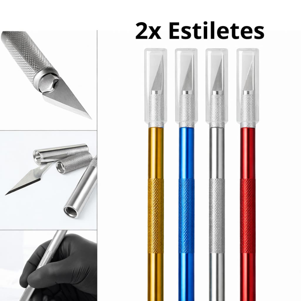 Estilete De Precisão Bisturi 5 Laminas em Aço Inox Estilete Profissional