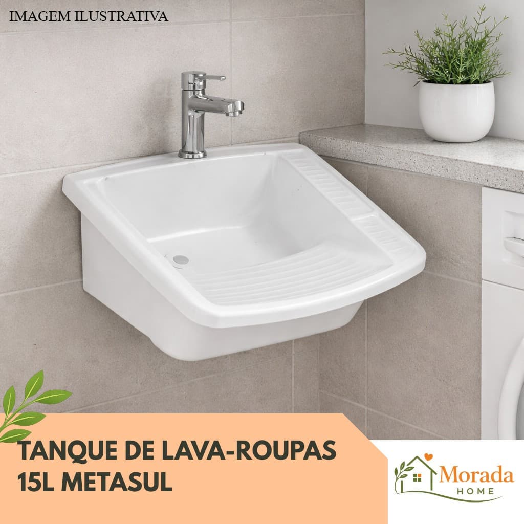Tanque Lava Roupas Completo Metasul 15 Litros Sifão Engate Pia Lavanderia Tanquinho Resistente