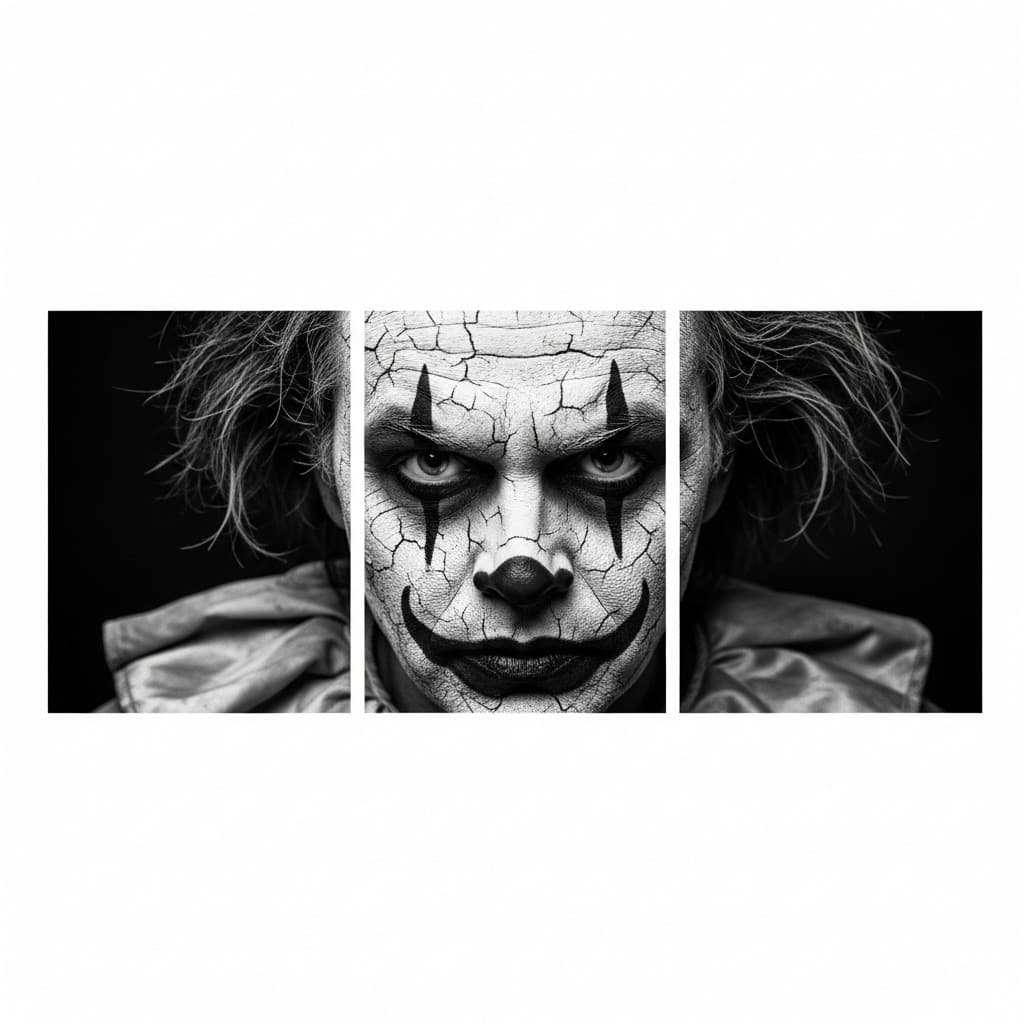 Quadro Decorativo Mosaico 3 Peças Coringa Preto e Branco Premium Sem Moldura Quarto Sala Geek