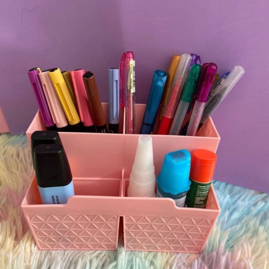 Porta Treco Organizador De Mesa Para Caneta Lápis Pinceis Plastico Com Divisoria Escritorio