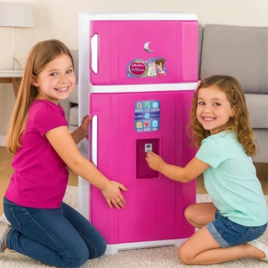 Geladeira Infantil Duplex Rosa Brinquedo Cozinha Dispenser Água Porta Alimentos Presente Crianças