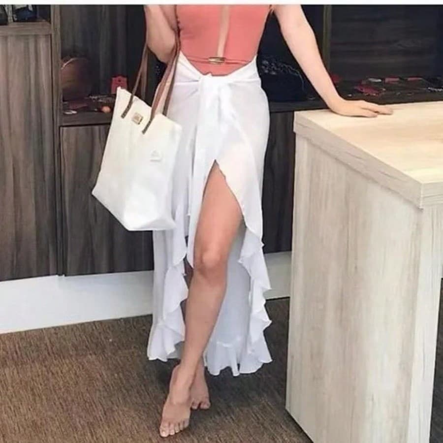 Saia Pareô Praia Feminina com Babado – Saída de Praia Moda Verão