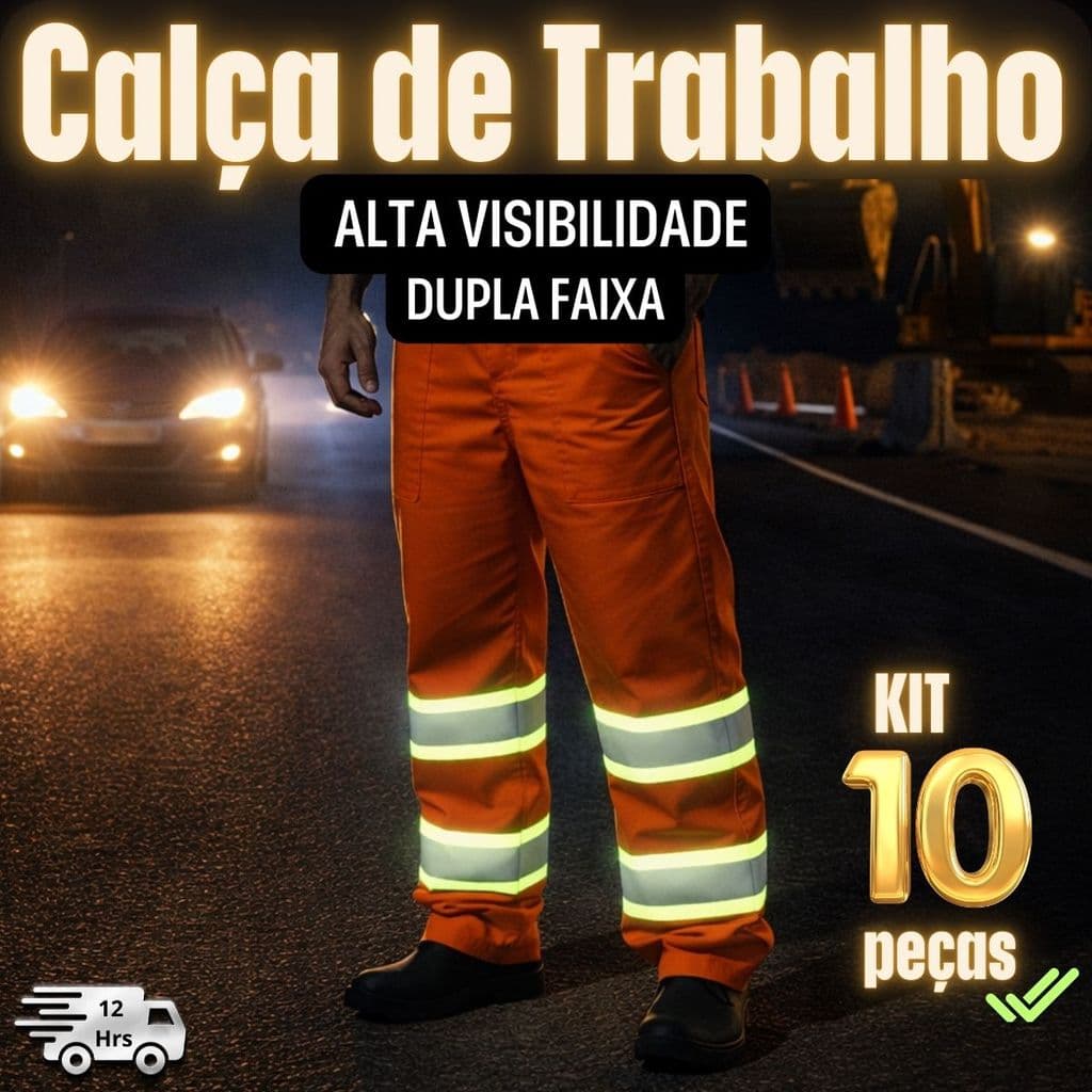 Kit CalçaTrabalho Brim Faixa Refletiva Dupla Profissional 10 Unidades  Alta Visibilidade Refletiva Segurança