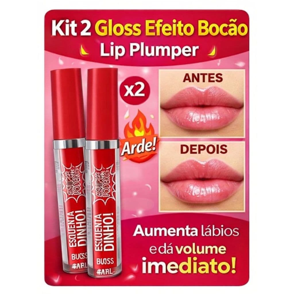 Kit 2 Gloss Efeito Bocão Lip Plumper Aumenta Lábios Volume Imediato Esquentadinho