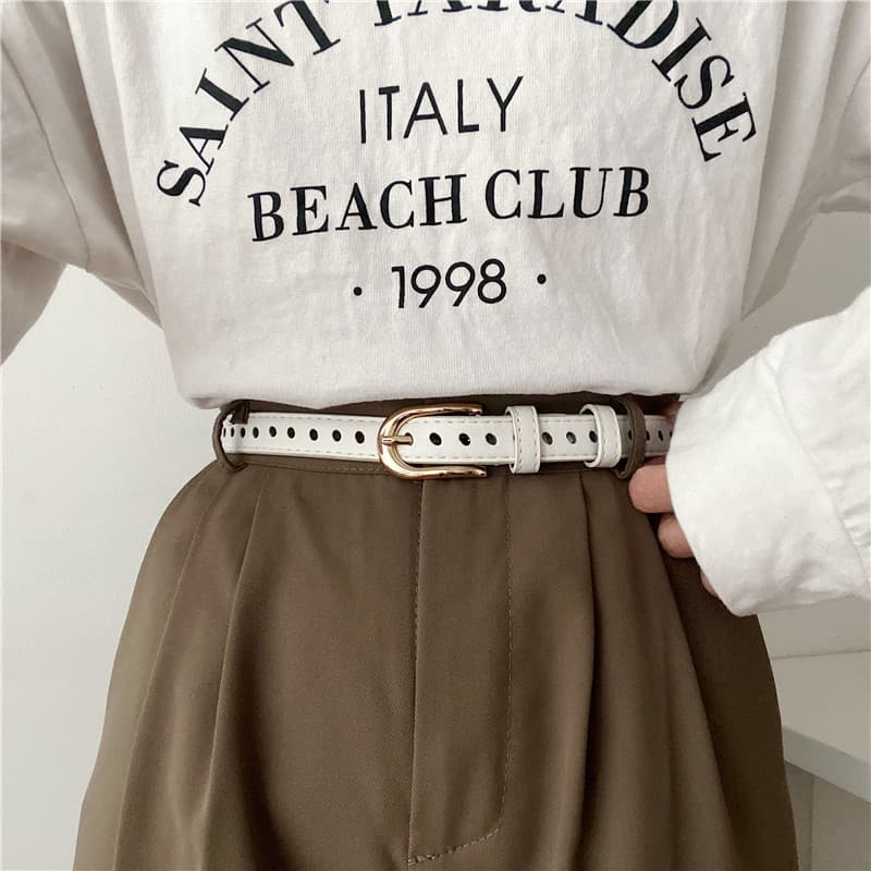 Buraco completo sem perfuração pequeno cinto feminino ins estilo decoração branco preto calças Jeans estreitos cinto sen