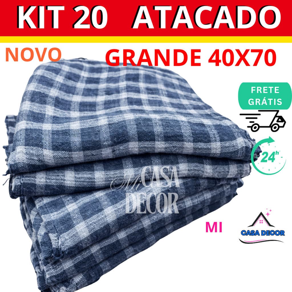 20 Panos de Chão Xadrez 40x70 Grande Algodão  Duplo  Limpeza Geral Atacado Multiuso