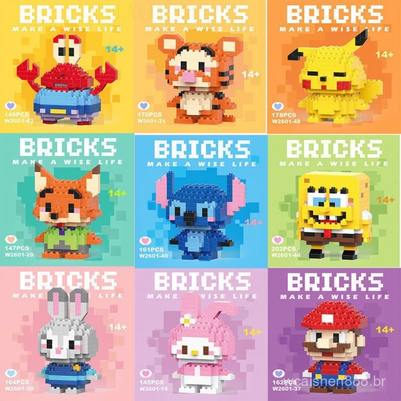 Série de brinquedos de montar em blocos de construção com personagens de desenho animado, adequada para o desenvolviment