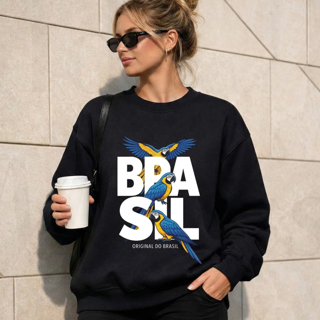 Moletom Careca Feminino Moda Brasil Araras Algodão Confortável Estilo Moderno