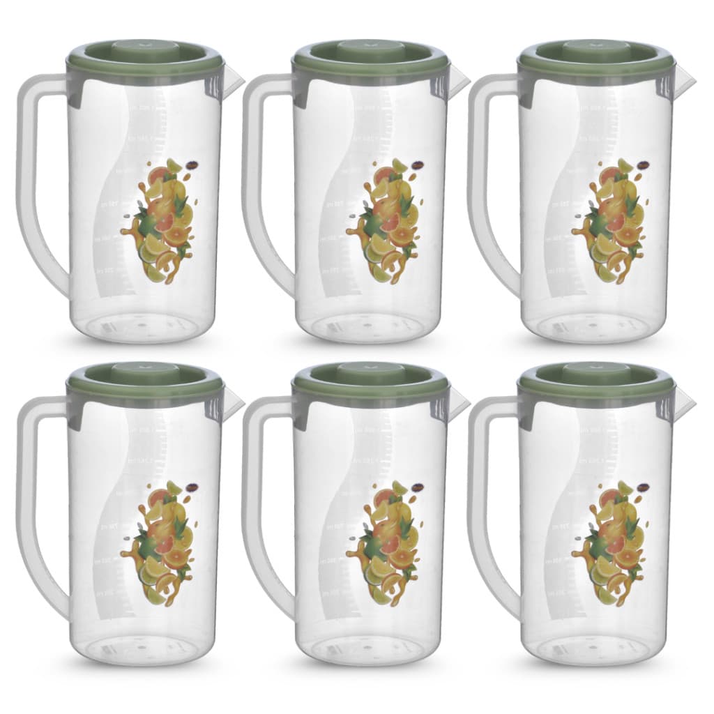 Kit 6 Und Jarra de Água Suco Bebidas Com Tampa Filtra Gelo 1,75L