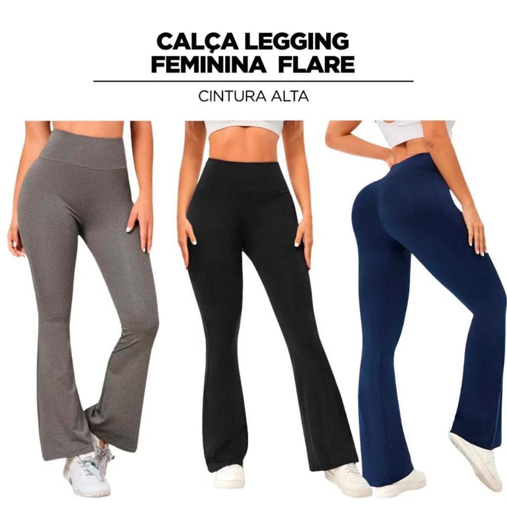 Calça Flare Bailarina Boca De Sino Cintura Bem Alta Em Suplex Poliéster WOLFOX Fitness ou Casual