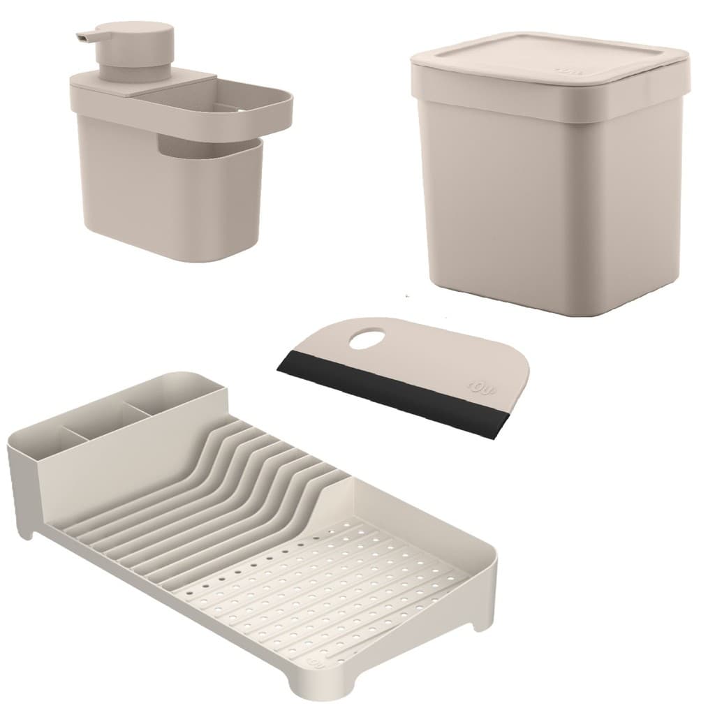 Kit Pia Escorredor 9 pratos+ Lixeira 2,5L+ Detergente Trium+Rodo-Ou