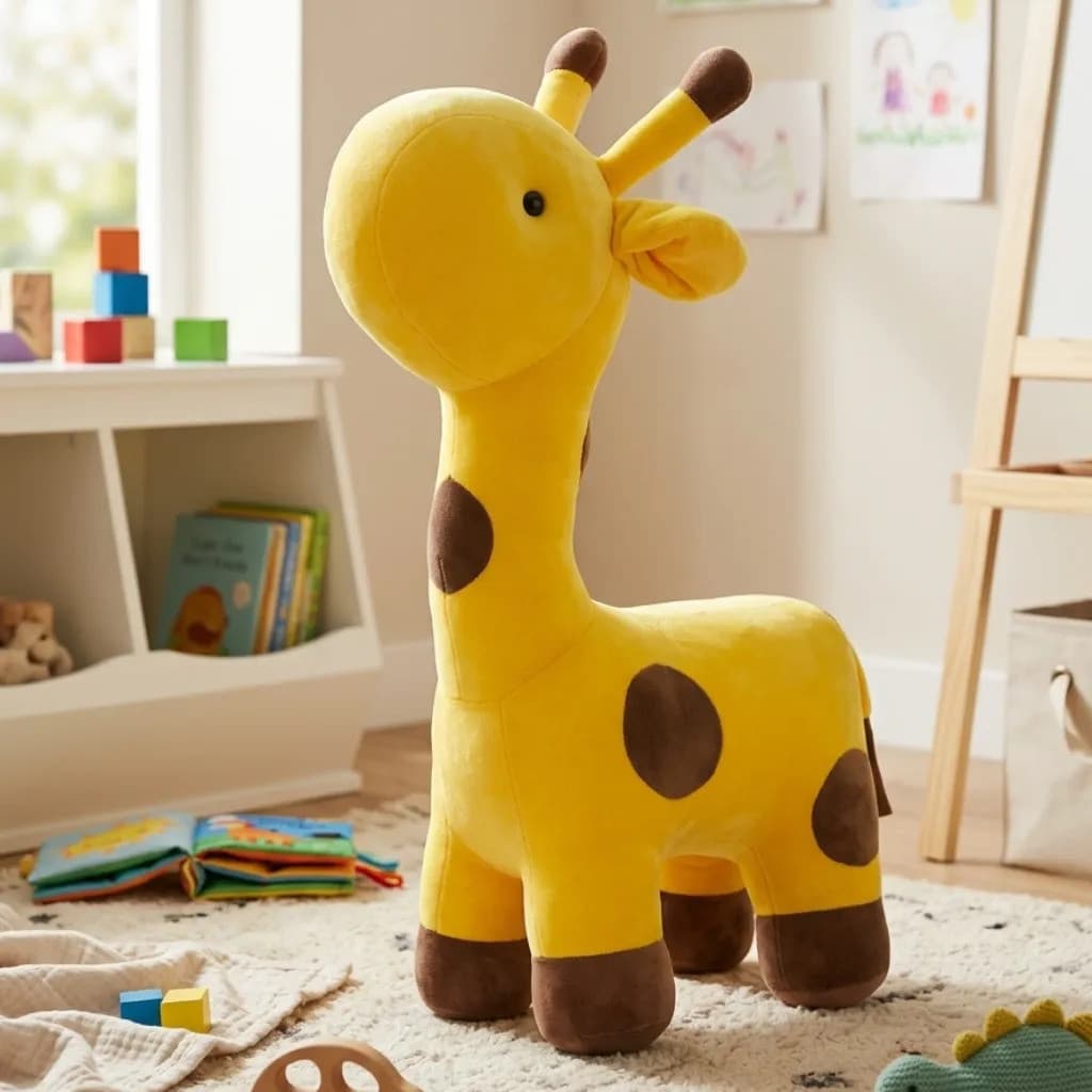 Girafa Em Pé Gigante De Pelúcia 45cm Amarela Brinquedo Menino e Menina Infantil Decoração Quarto Bebê