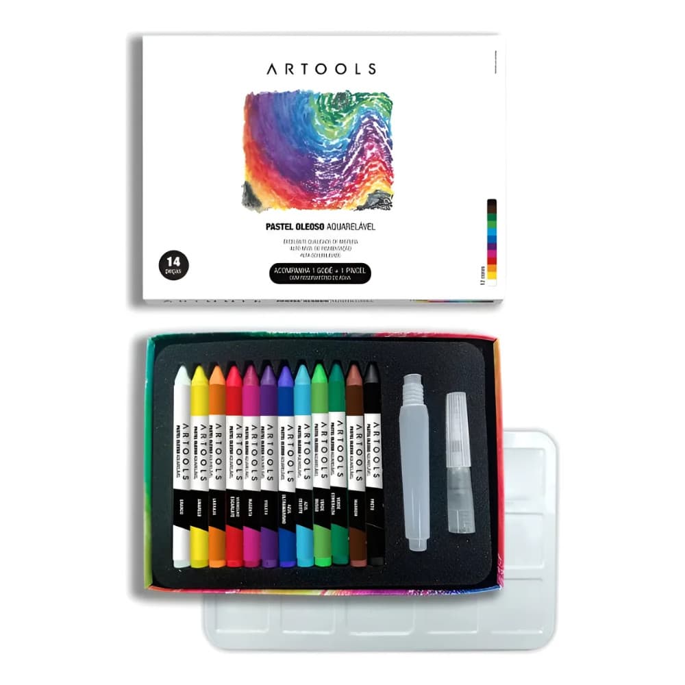 Giz Pastel Oleoso Aquarelável Artools 12 Cores + Godê + Pincel 911414