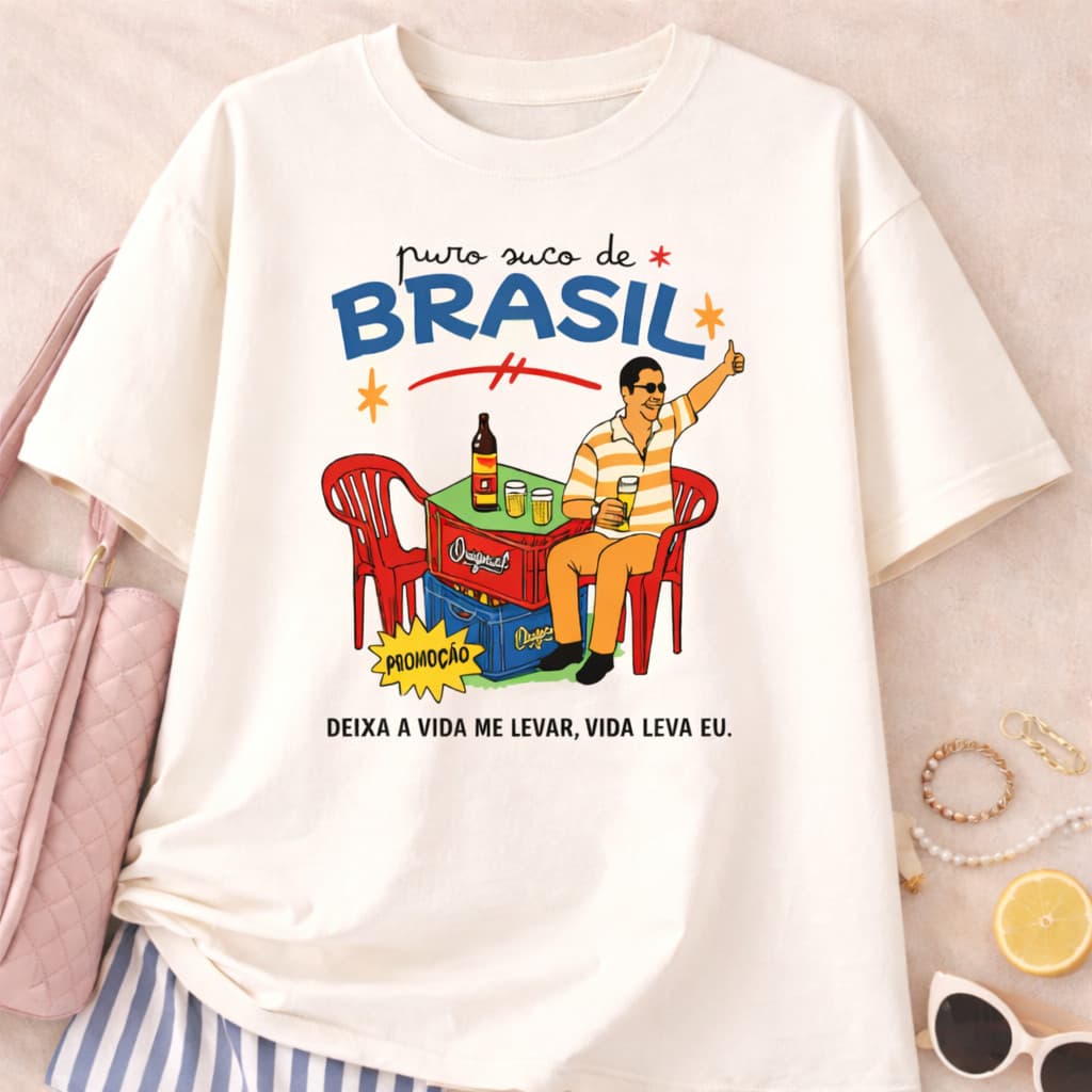 Camiseta Feminina Oversized Verão Zeca Pagodinho Brasilidades 100% Algodão Praia Brasil