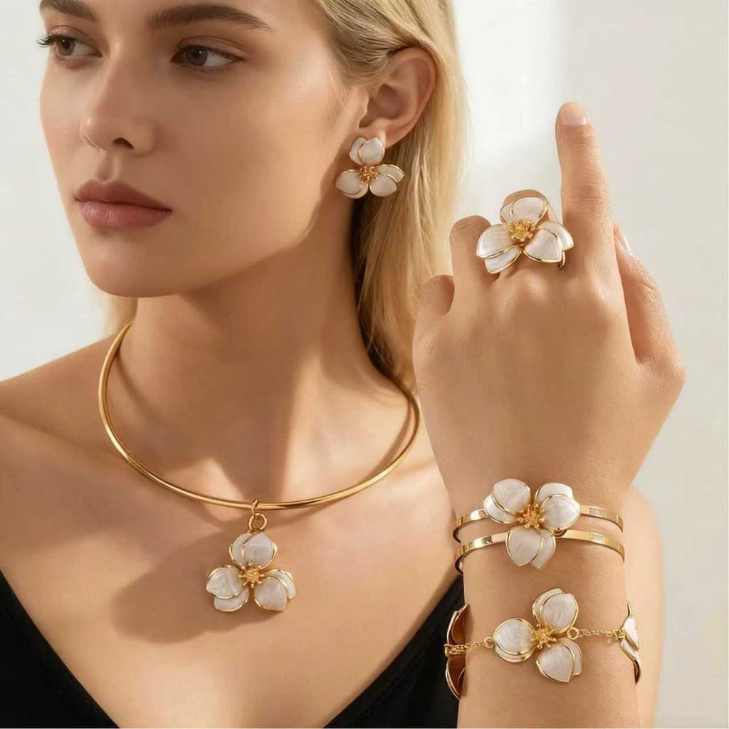Nicho Design óleo gotejamento flor brincos colar pulseira estilo Mori estilo férias conjunto de jóias feminino