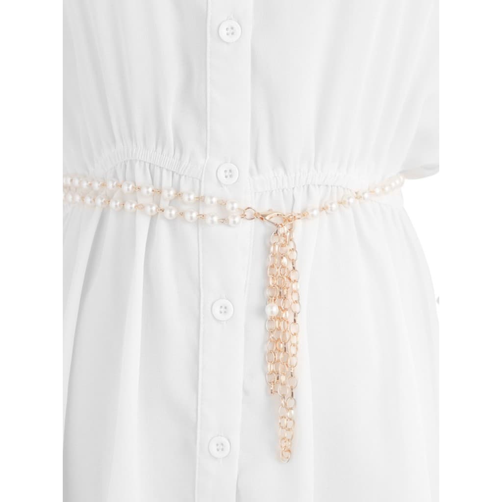 Corrente de cintura feminina fina pérola decoração All-Match vestido cinto senhoras versão coreana moda cinto de Metal s