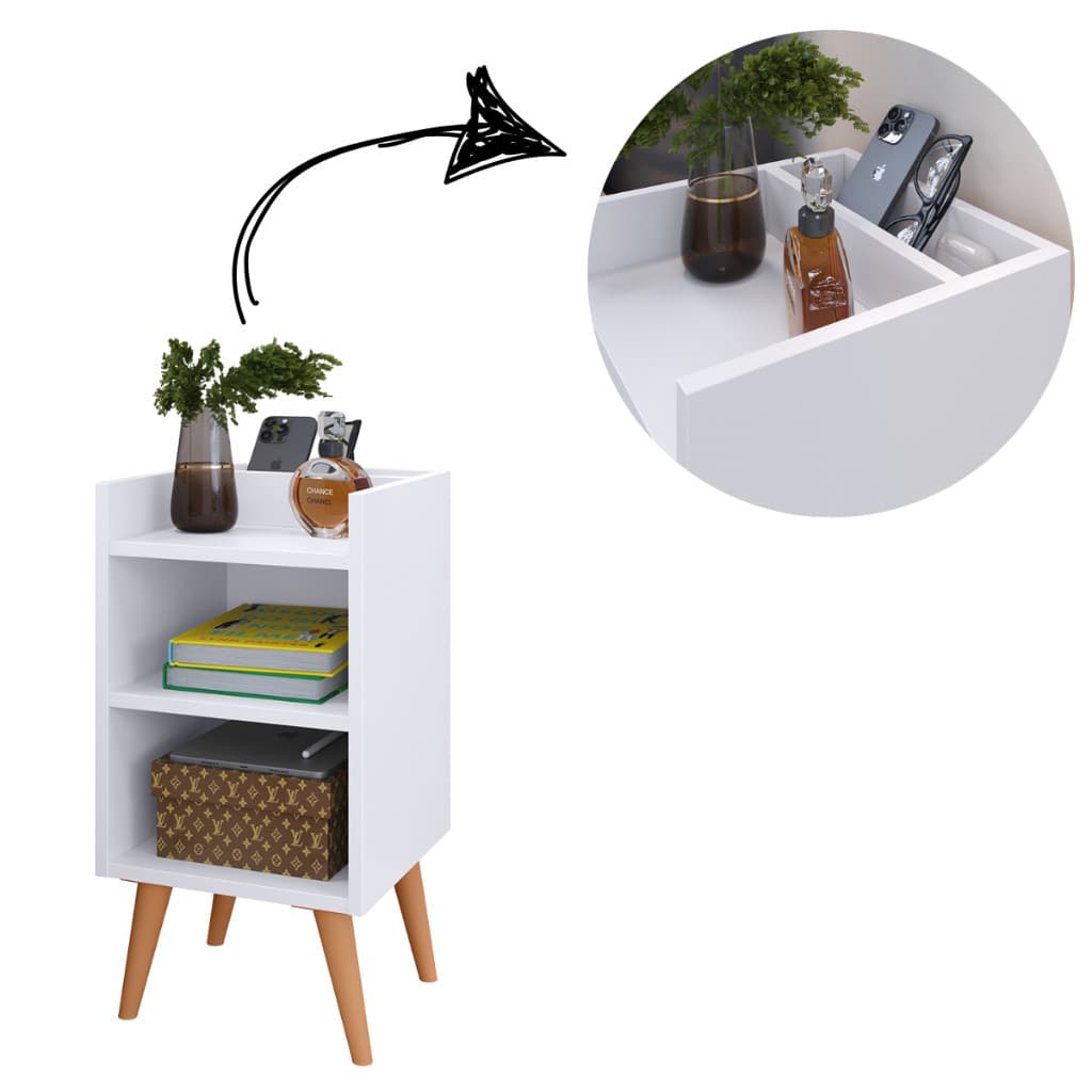 UNITARIO Mesa De Cabeceira Max Retro Com Organizador E Porta Celular