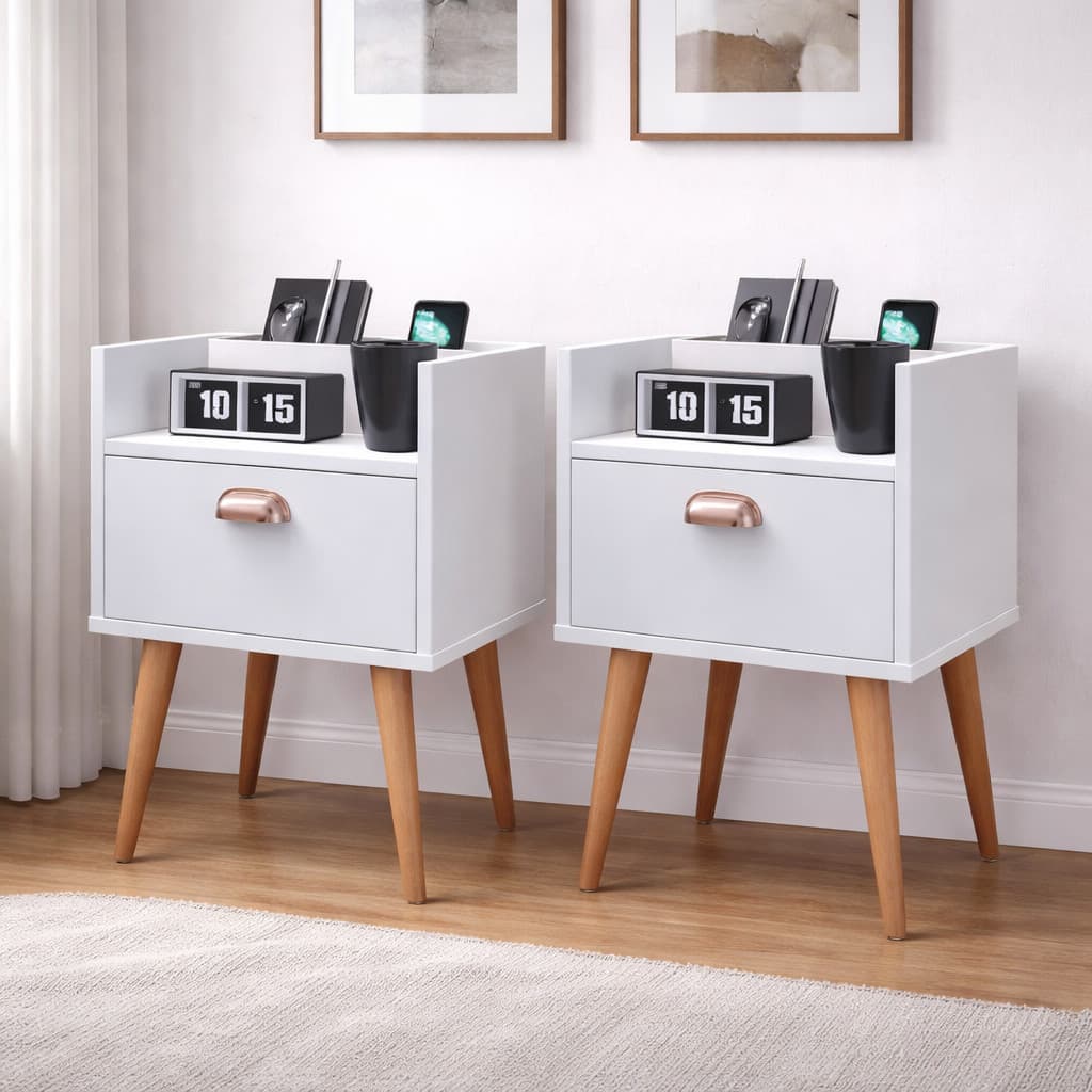 Par Kit 2 Mesas De Cabeceira Milena Com Gaveta Quarto Retro VARIAS CORES
