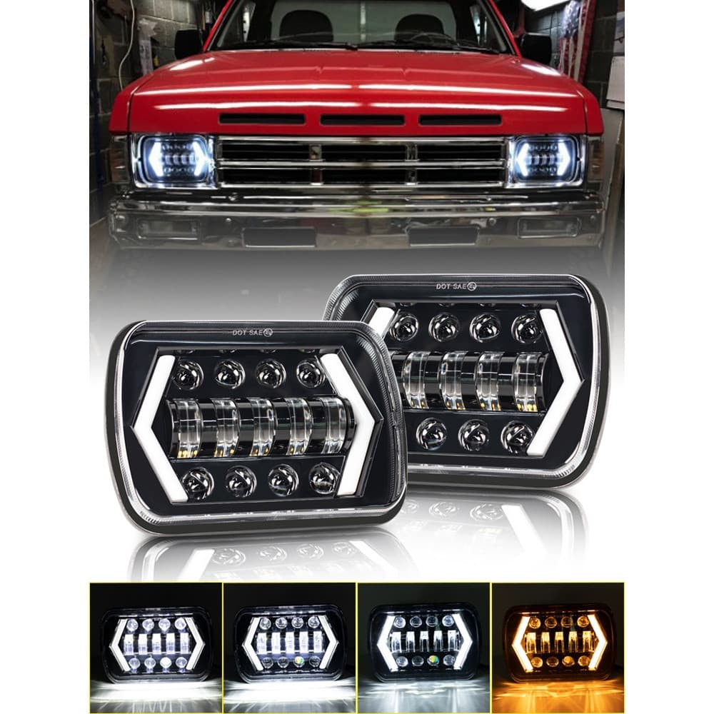 2 Peças de Faróis LED Brancos em Forma de Cogumelo 7x6 5x7 Polegadas com DRL e Sinalizador Âmbar para Jeep Wrangler YJ C