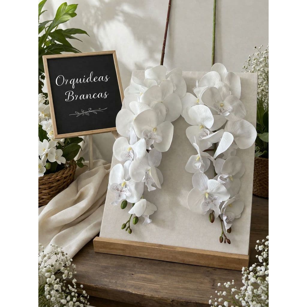 HASTE DE ORQUIDEA PHALAENOPSIS TOQUE REAL BRANCA X9  96CM MARCA  FLORARTE