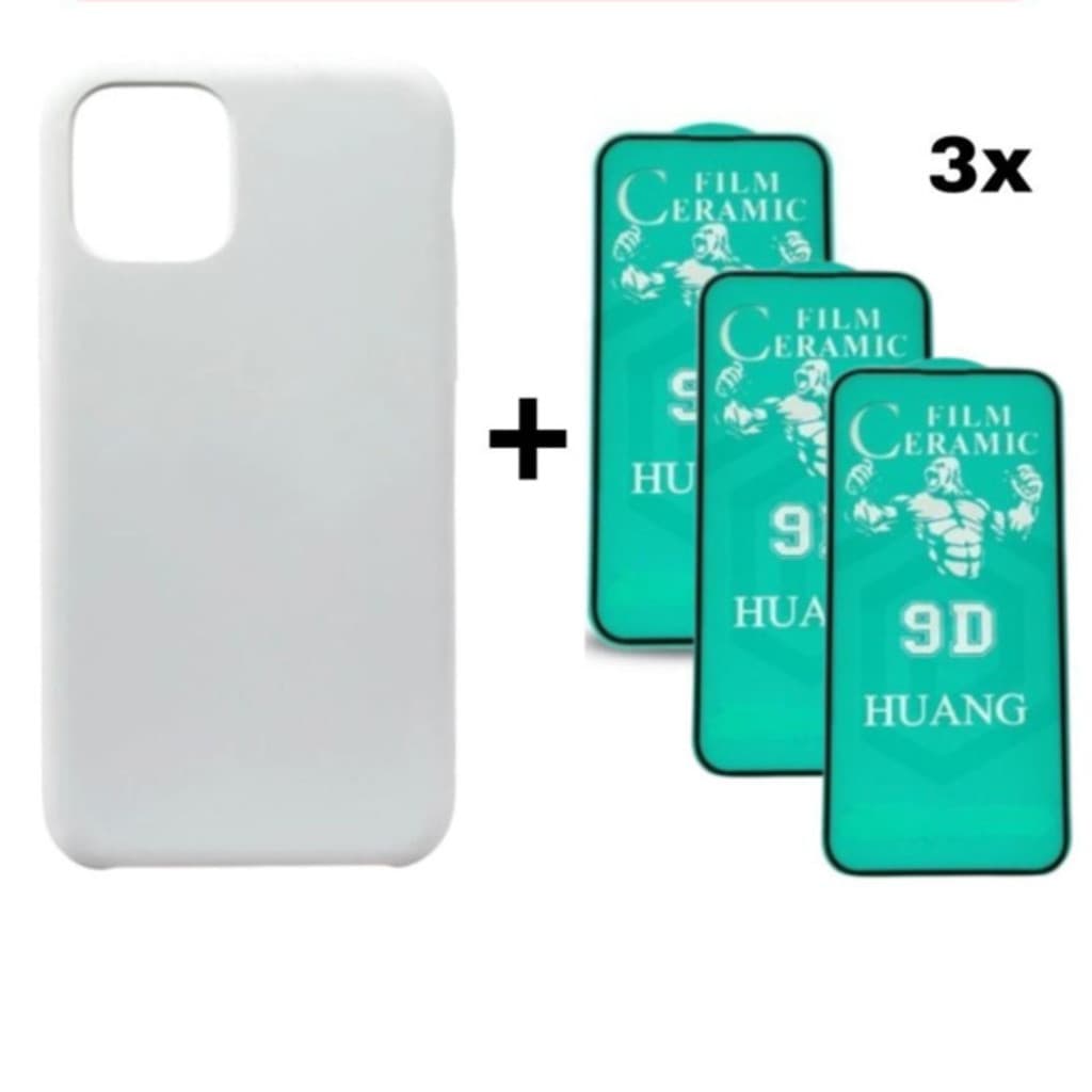 Kit 4em1 Case Branca + 3 Películas Cerâmica iPhone 11 12 13 14 15 16 Pro Max _BoutAcs