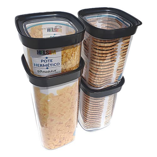 Potes Herméticos Helsim Kit 4 Peças Policarbonato Resistente