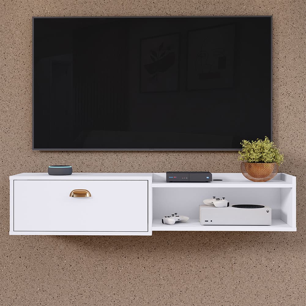 Rack Multifuncional Suspenso Home 1.20 Estante TV 42" Bancada Flutuante México 1 Porta Nicho