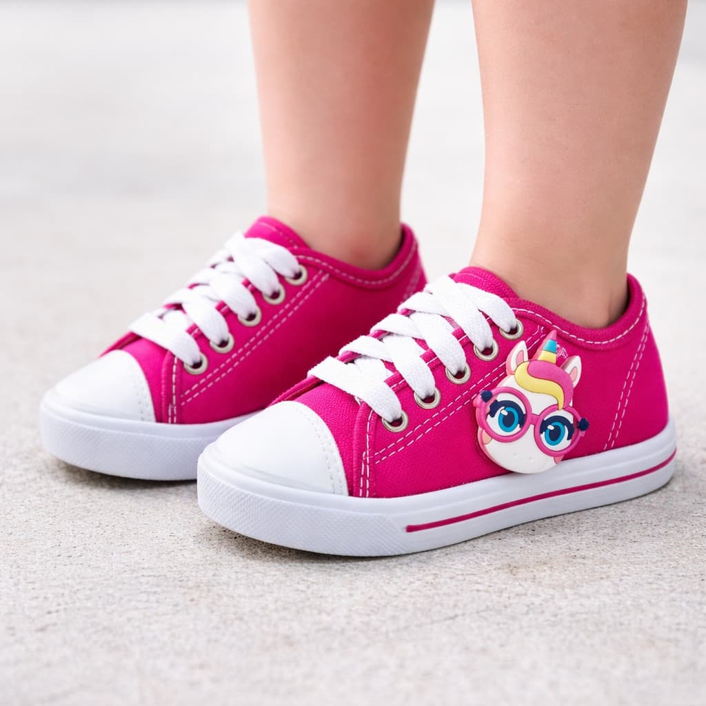 Tênis Infantil Menina Pink com Aplique Unicórnio Fofo Confortável Casual Escolar