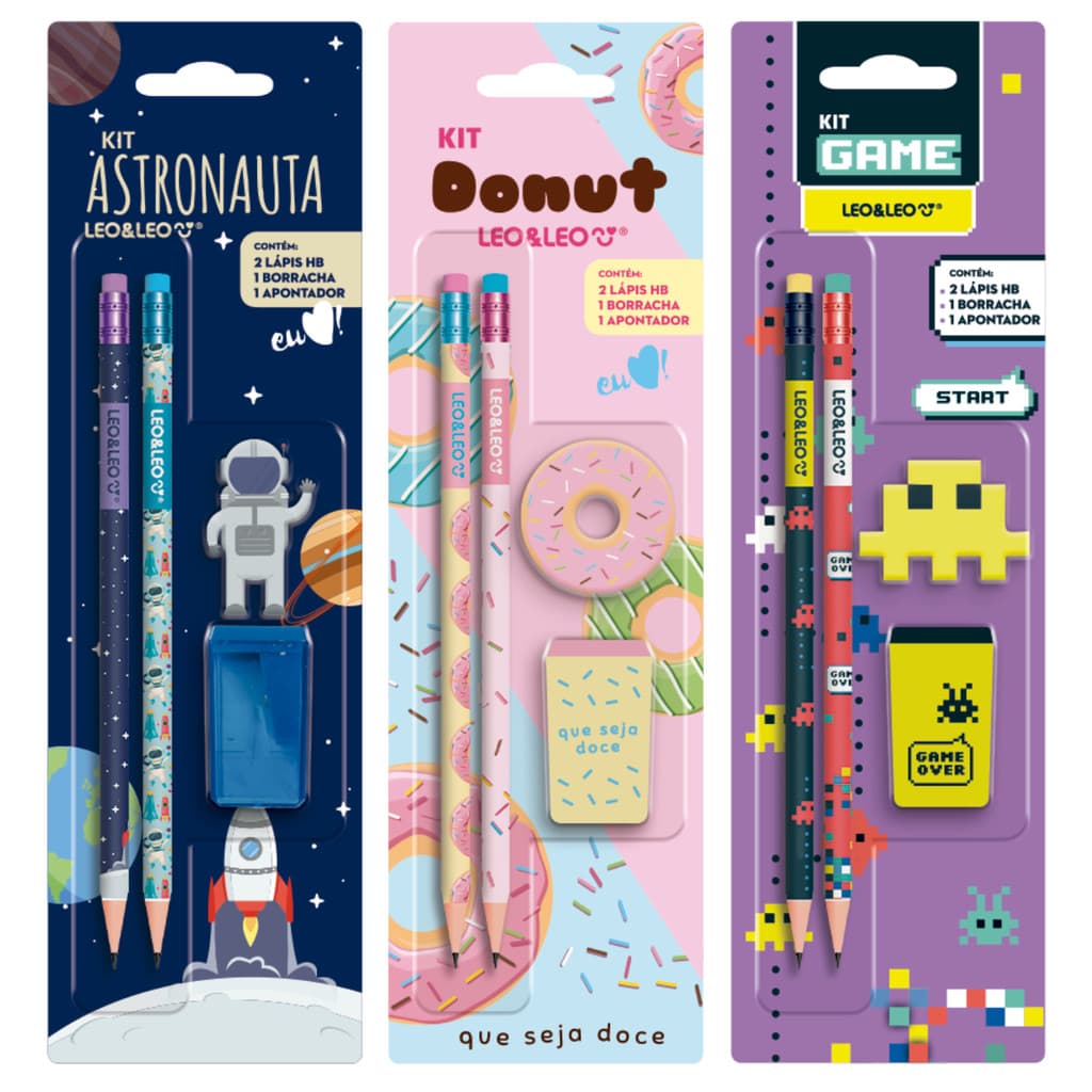 Kit Escolar Lápis HB Leo & Leo 2 Unidades + Borracha + Apontador