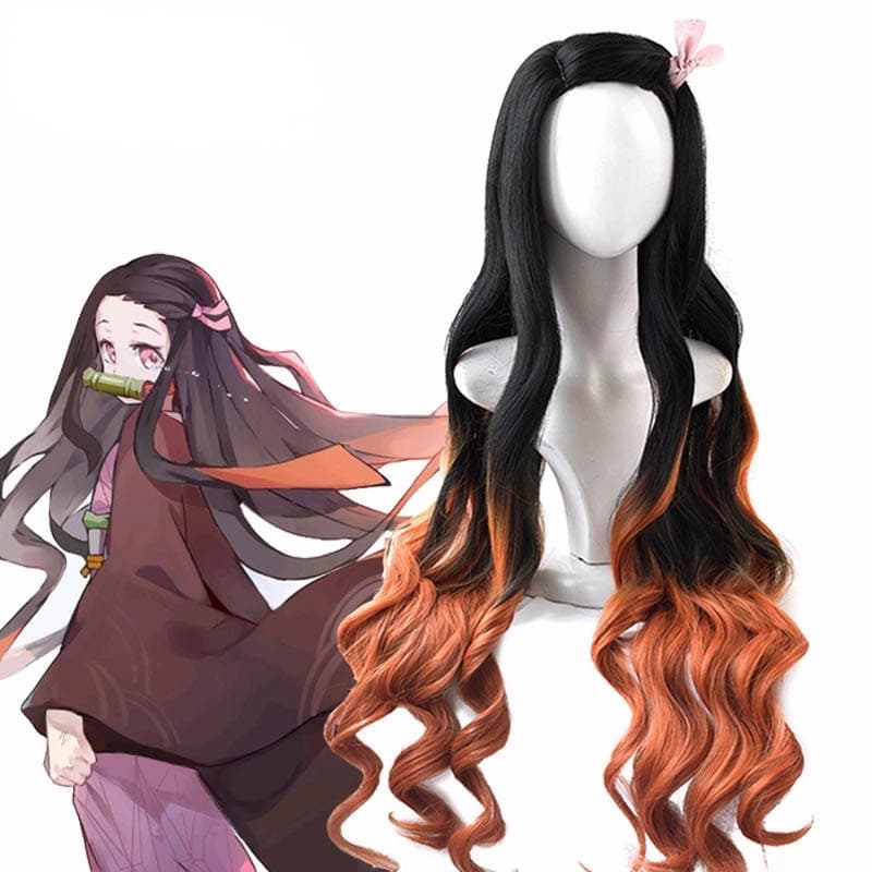 Kimetsu no Yaiba Nezuko Cosplay 95cm Cabelo Longo Gradiente Acessórios Calor
