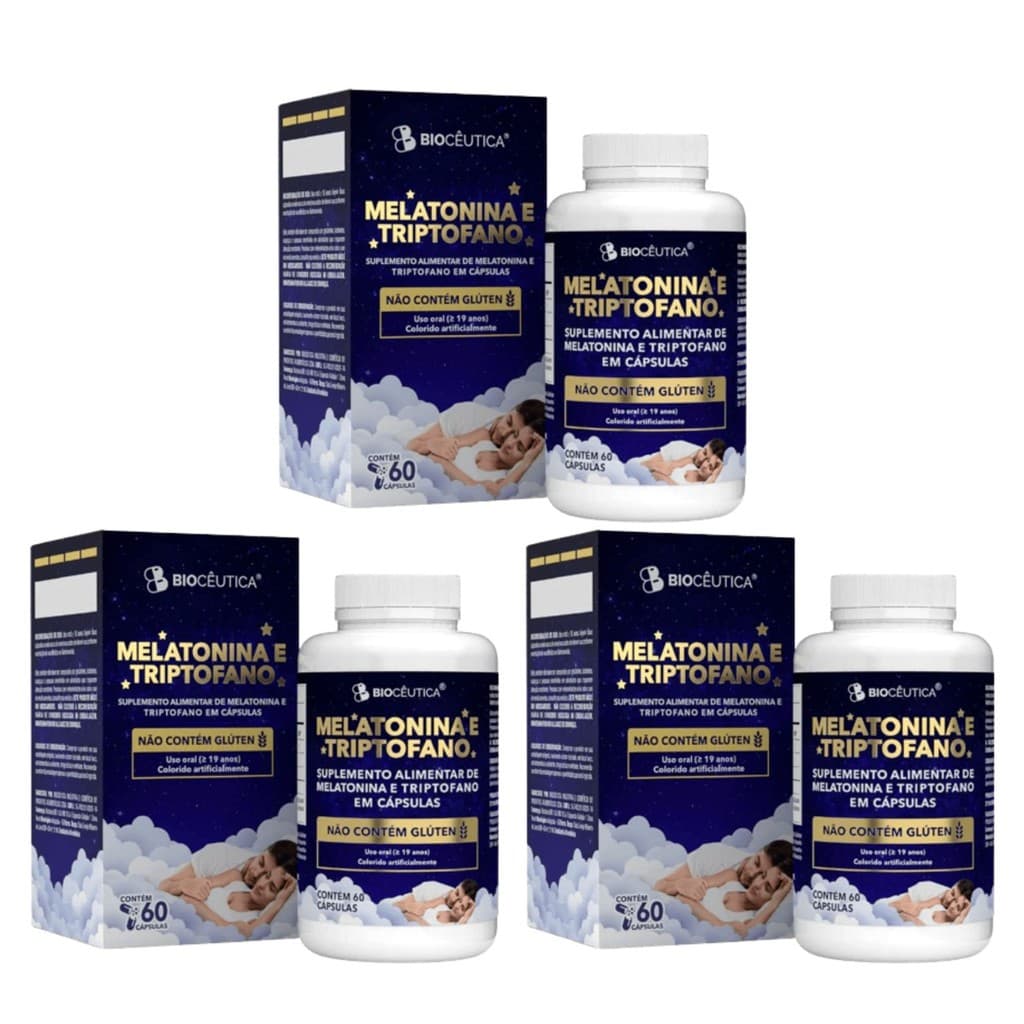 Kit 3 Melatonina e Triptofano Suplemento Alimentar com 60 cápsulas - Biocêutica